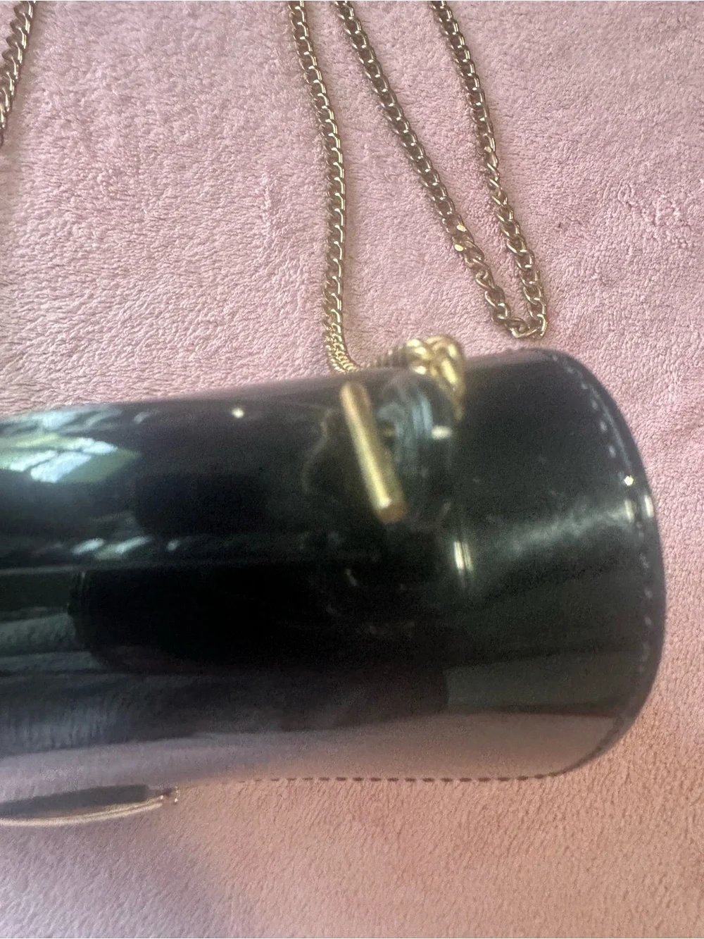Black Patent Leather Top-Handle Shoulder Bag with Gold Hardware
